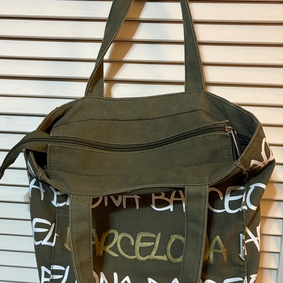 Robin Ruth Barcelona Tote Bag Small Canvas Zipper Closure Olive Green - Picture 8 of 13